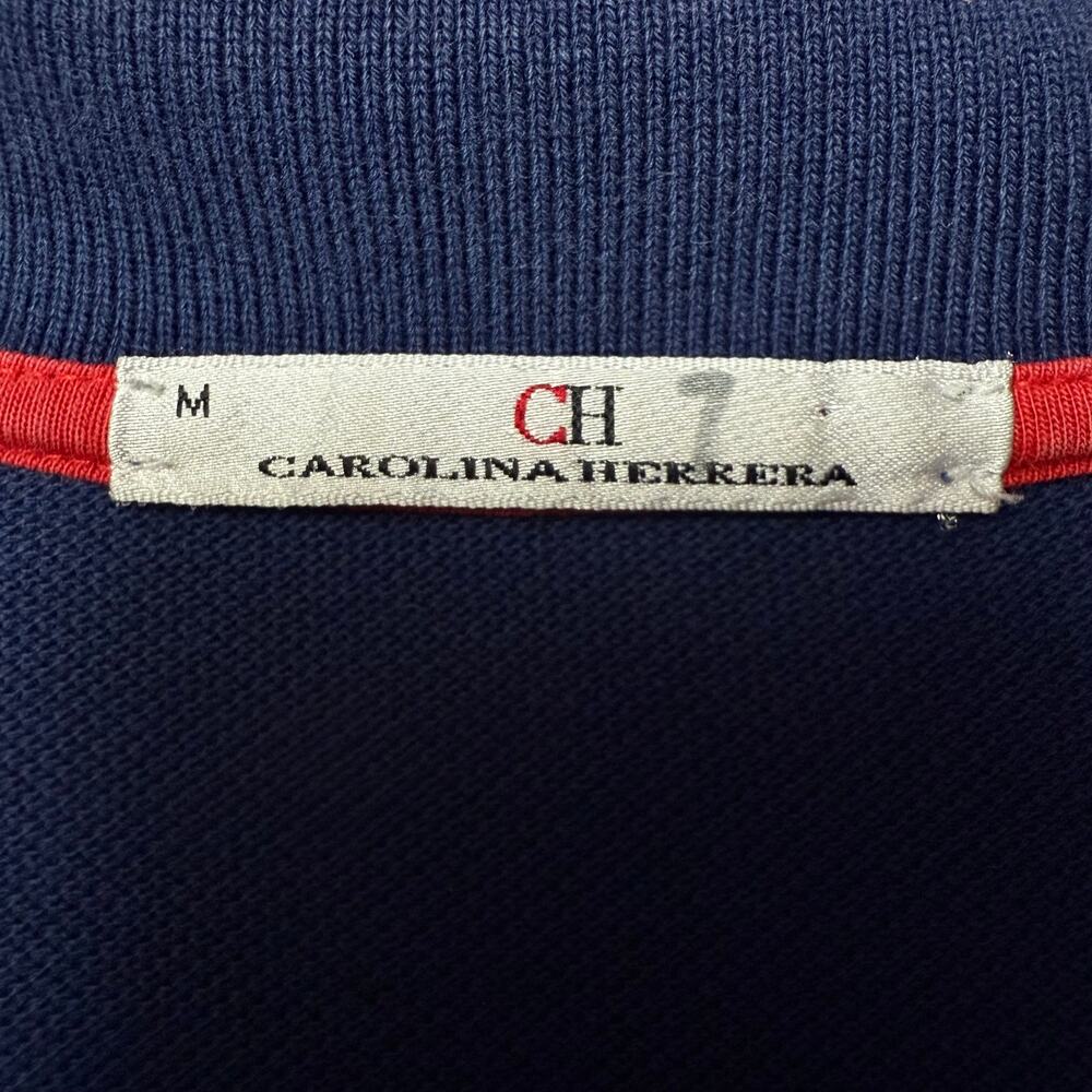 Carolina Herrera Logo Polo Shirt Long Sleeves M Navy Blue 100% Cotton - Picture 4 of 6